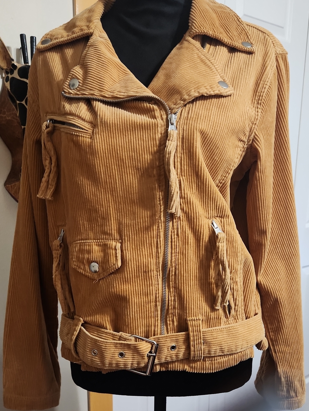 Y2K Forever 21 Camel Corduroy Moto Jacket